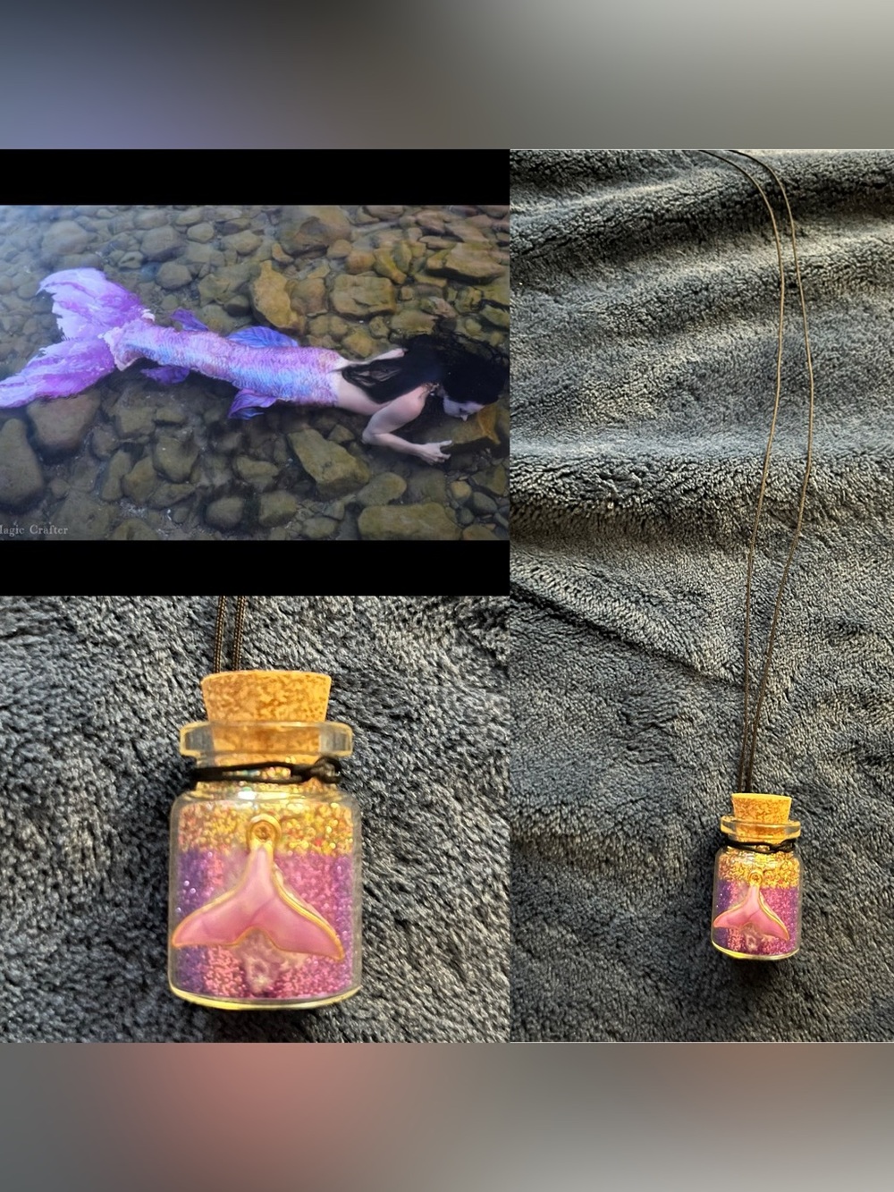 Purple Mermaid Tail Fairy Potion Glitter Bottle Necklace w/ Pendant